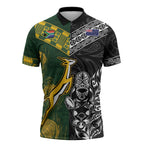 Custom Rugby New Zealand South Africa Zipper Polo Shirt Maori Tiki Springboks Together