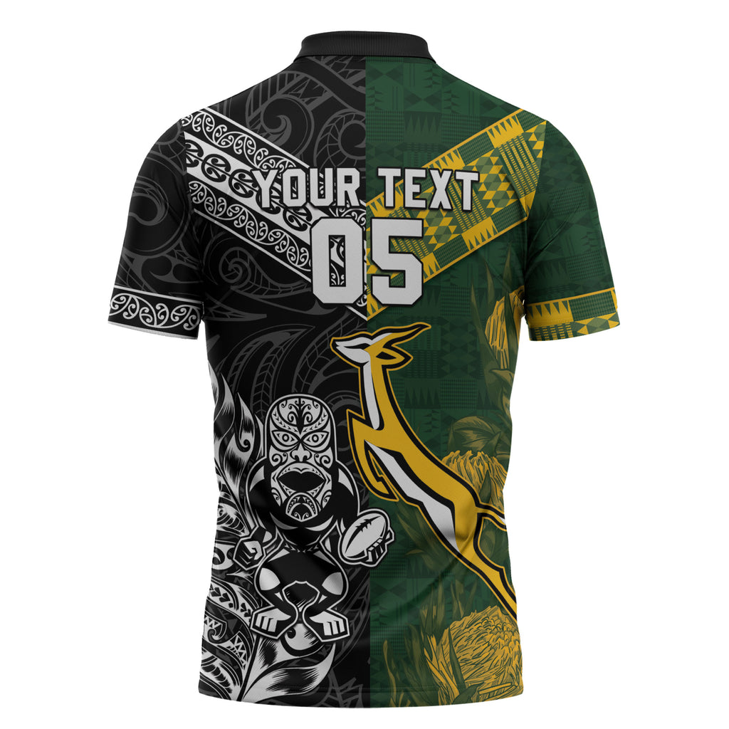 Custom Rugby New Zealand South Africa Zipper Polo Shirt Maori Tiki Springboks Together
