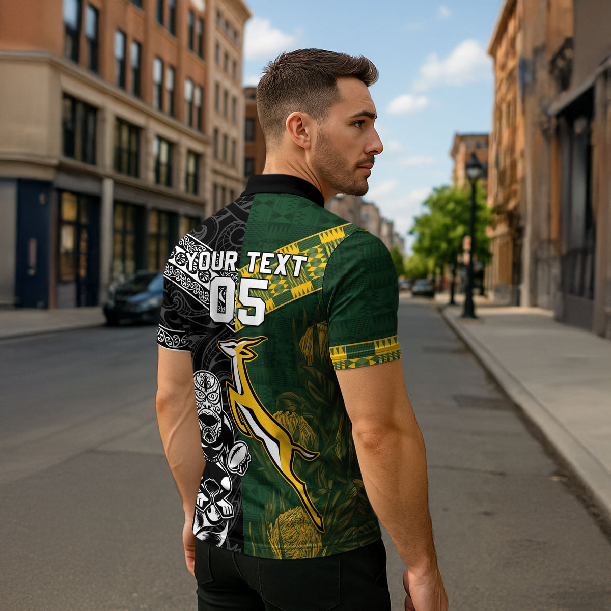 Custom Rugby New Zealand South Africa Zipper Polo Shirt Maori Tiki Springboks Together