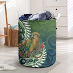 New Zealand Kea Bird Laundry Basket With Maori Koru Fern - Aussie Hoodie