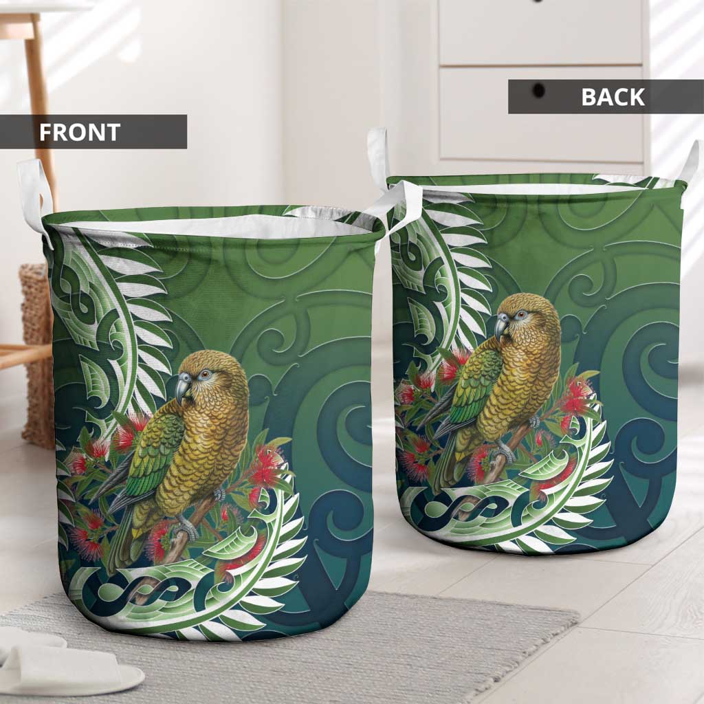New Zealand Kea Bird Laundry Basket With Maori Koru Fern - Aussie Hoodie