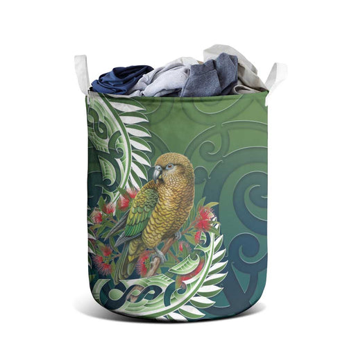 New Zealand Kea Bird Laundry Basket With Maori Koru Fern - Aussie Hoodie