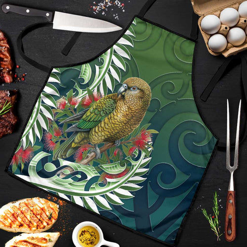 New Zealand Kea Bird Apron With Maori Koru Fern - Aussie Hoodie