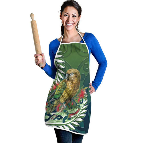 New Zealand Kea Bird Apron With Maori Koru Fern - Aussie Hoodie