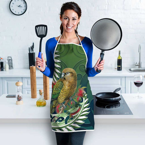 New Zealand Kea Bird Apron With Maori Koru Fern - Aussie Hoodie