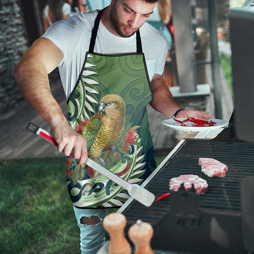 New Zealand Kea Bird Apron With Maori Koru Fern - Aussie Hoodie