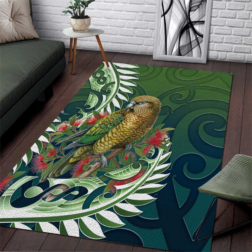 New Zealand Kea Bird Area Rug With Maori Koru Fern - Aussie Hoodie