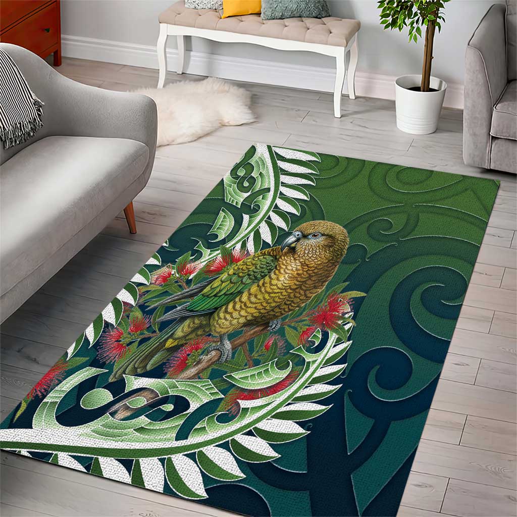 New Zealand Kea Bird Area Rug With Maori Koru Fern - Aussie Hoodie