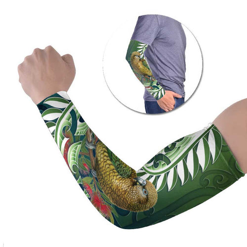 New Zealand Kea Bird Arm Sleeves With Maori Koru Fern - Aussie Hoodie