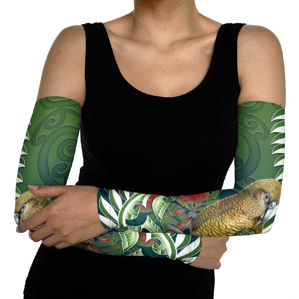 New Zealand Kea Bird Arm Sleeves With Maori Koru Fern - Aussie Hoodie
