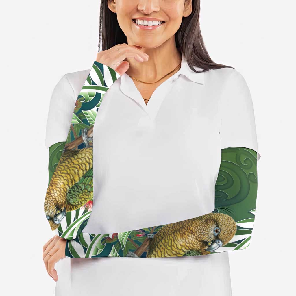 New Zealand Kea Bird Arm Sleeves With Maori Koru Fern - Aussie Hoodie