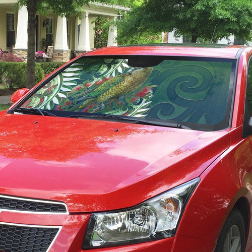 New Zealand Kea Bird Auto Sun Shade With Maori Koru Fern - Aussie Hoodie