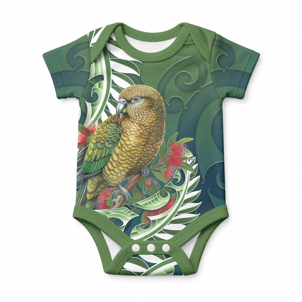 New Zealand Kea Bird Baby Onesie With Maori Koru Fern