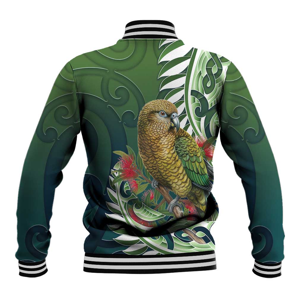 New Zealand Kea Bird Baseball Jacket With Maori Koru Fern - Aussie Hoodie