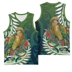 New Zealand Kea Bird Basketball Jersey With Maori Koru Fern - Aussie Hoodie