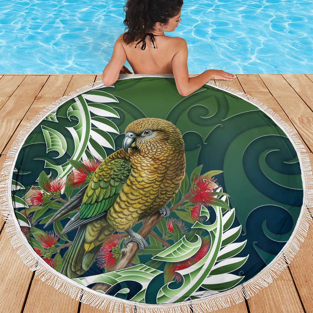 New Zealand Kea Bird Beach Blanket With Maori Koru Fern - Aussie Hoodie