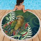 New Zealand Kea Bird Beach Blanket With Maori Koru Fern - Aussie Hoodie