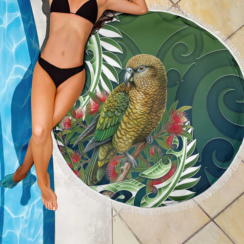 New Zealand Kea Bird Beach Blanket With Maori Koru Fern - Aussie Hoodie