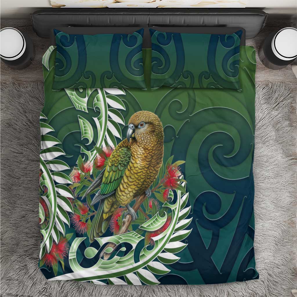 New Zealand Kea Bird Bedding Set With Maori Koru Fern - Aussie Hoodie