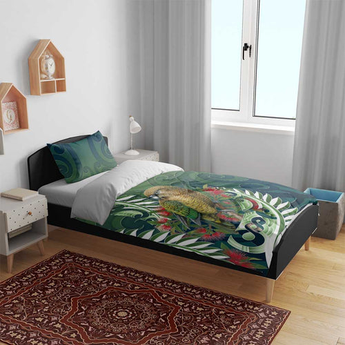 New Zealand Kea Bird Bedding Set With Maori Koru Fern - Aussie Hoodie