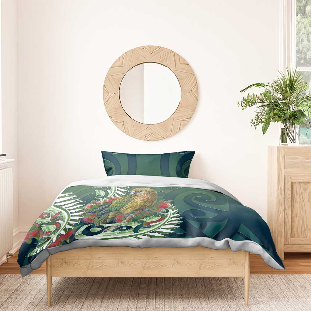New Zealand Kea Bird Bedding Set With Maori Koru Fern - Aussie Hoodie