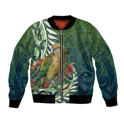 New Zealand Kea Bird Bomber Jacket With Maori Koru Fern - Aussie Hoodie