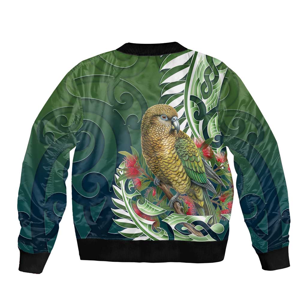 New Zealand Kea Bird Bomber Jacket With Maori Koru Fern - Aussie Hoodie