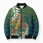 New Zealand Kea Bird Bomber Puffer Jacket With Maori Koru Fern - Aussie Hoodie