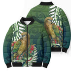 New Zealand Kea Bird Bomber Puffer Jacket With Maori Koru Fern - Aussie Hoodie