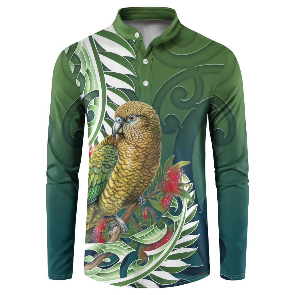 New Zealand Kea Bird Button Sweatshirt With Maori Koru Fern - Aussie Hoodie