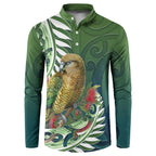 New Zealand Kea Bird Button Sweatshirt With Maori Koru Fern - Aussie Hoodie