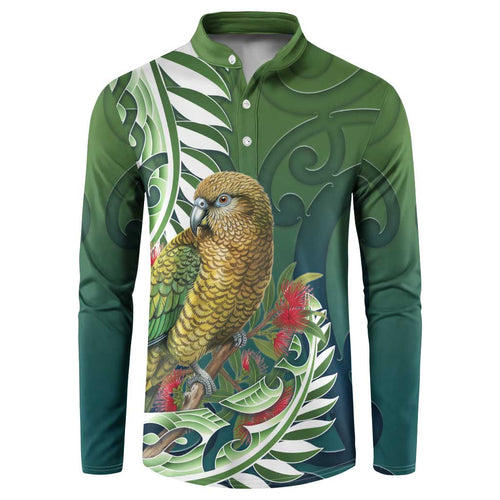 New Zealand Kea Bird Button Sweatshirt With Maori Koru Fern - Aussie Hoodie