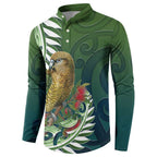New Zealand Kea Bird Button Sweatshirt With Maori Koru Fern - Aussie Hoodie