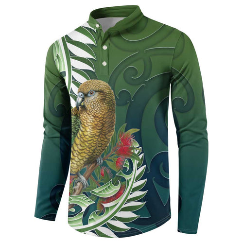 New Zealand Kea Bird Button Sweatshirt With Maori Koru Fern - Aussie Hoodie
