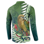 New Zealand Kea Bird Button Sweatshirt With Maori Koru Fern - Aussie Hoodie