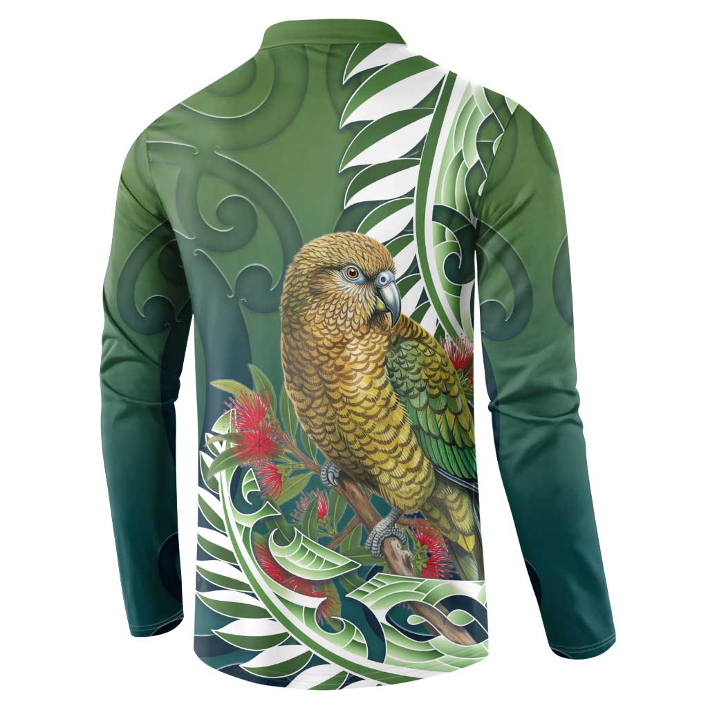 New Zealand Kea Bird Button Sweatshirt With Maori Koru Fern - Aussie Hoodie