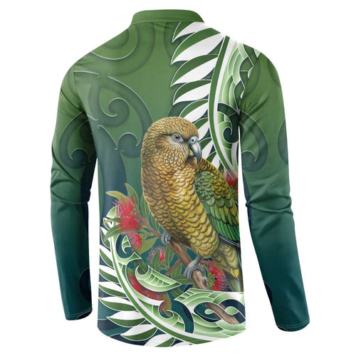 New Zealand Kea Bird Button Sweatshirt With Maori Koru Fern - Aussie Hoodie