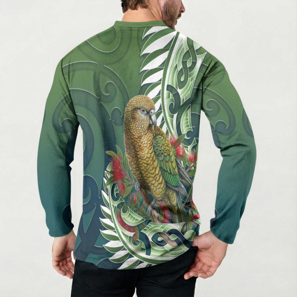 New Zealand Kea Bird Button Sweatshirt With Maori Koru Fern - Aussie Hoodie