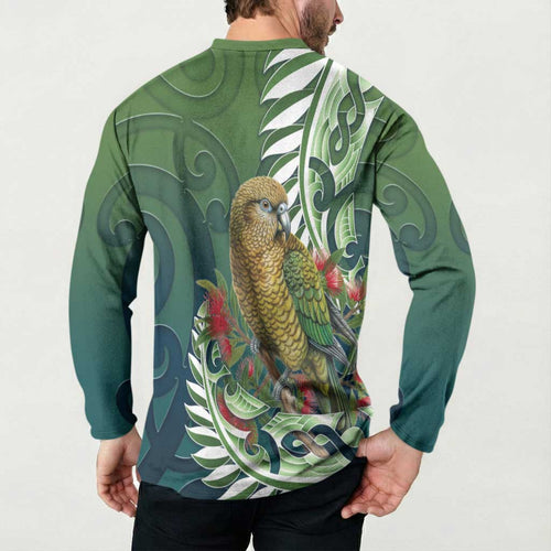 New Zealand Kea Bird Button Sweatshirt With Maori Koru Fern - Aussie Hoodie