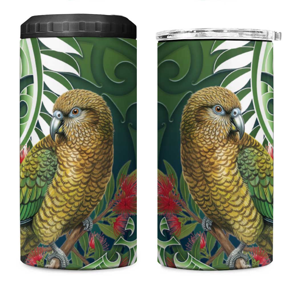 New Zealand Kea Bird 4 in 1 Can Cooler Tumbler With Maori Koru Fern - Aussie Hoodie
