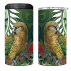 New Zealand Kea Bird 4 in 1 Can Cooler Tumbler With Maori Koru Fern - Aussie Hoodie