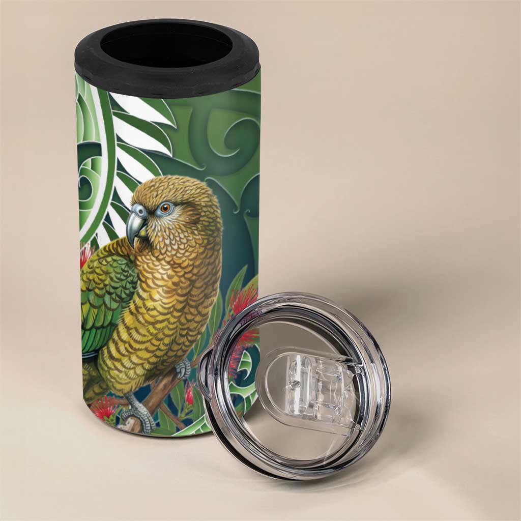 New Zealand Kea Bird 4 in 1 Can Cooler Tumbler With Maori Koru Fern - Aussie Hoodie