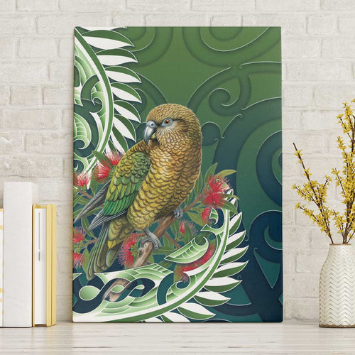 New Zealand Kea Bird Canvas Wall Art With Maori Koru Fern - Aussie Hoodie
