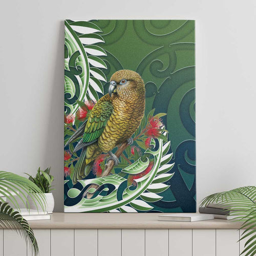 New Zealand Kea Bird Canvas Wall Art With Maori Koru Fern - Aussie Hoodie