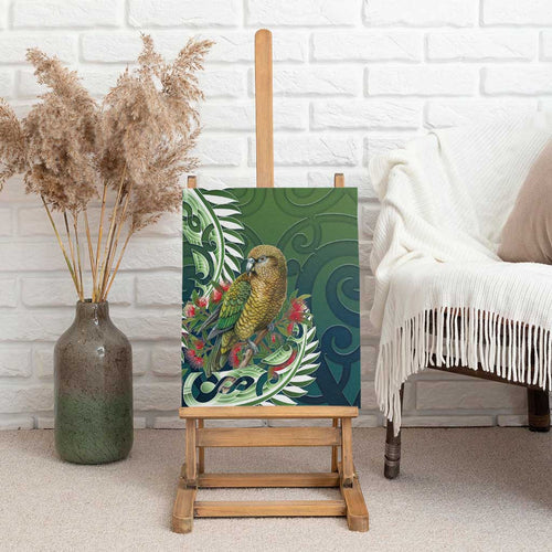 New Zealand Kea Bird Canvas Wall Art With Maori Koru Fern - Aussie Hoodie