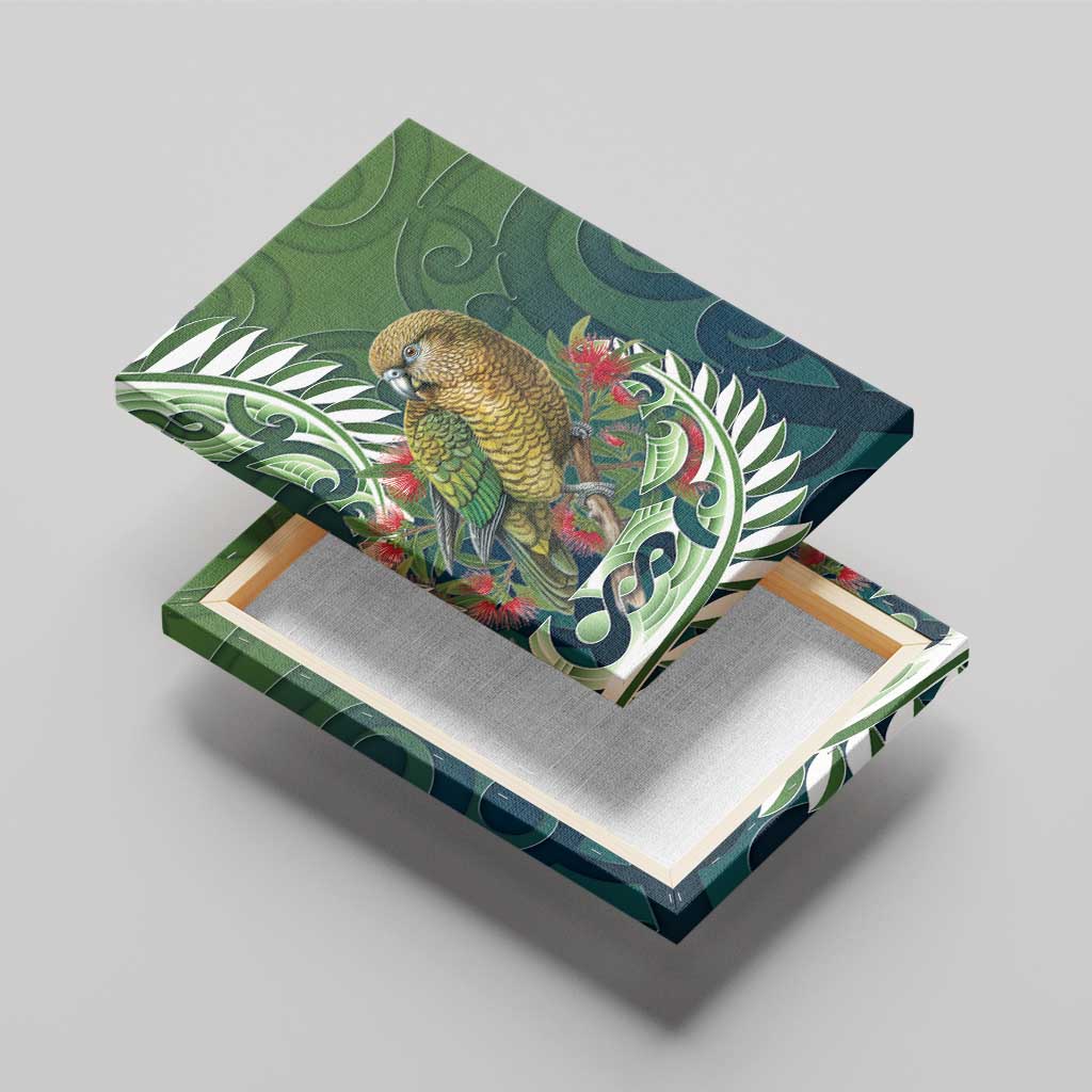 New Zealand Kea Bird Canvas Wall Art With Maori Koru Fern - Aussie Hoodie