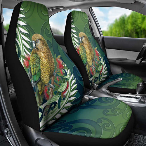 New Zealand Kea Bird Car Seat Cover With Maori Koru Fern - Aussie Hoodie