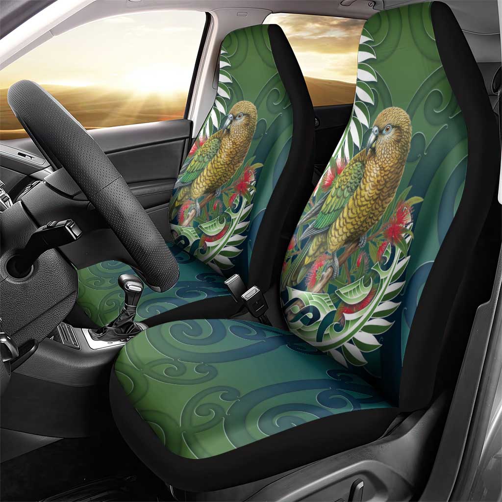 New Zealand Kea Bird Car Seat Cover With Maori Koru Fern - Aussie Hoodie