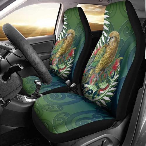 New Zealand Kea Bird Car Seat Cover With Maori Koru Fern - Aussie Hoodie