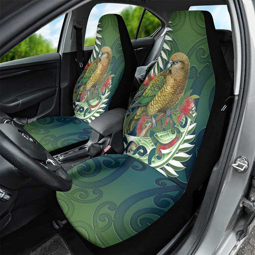 New Zealand Kea Bird Car Seat Cover With Maori Koru Fern - Aussie Hoodie